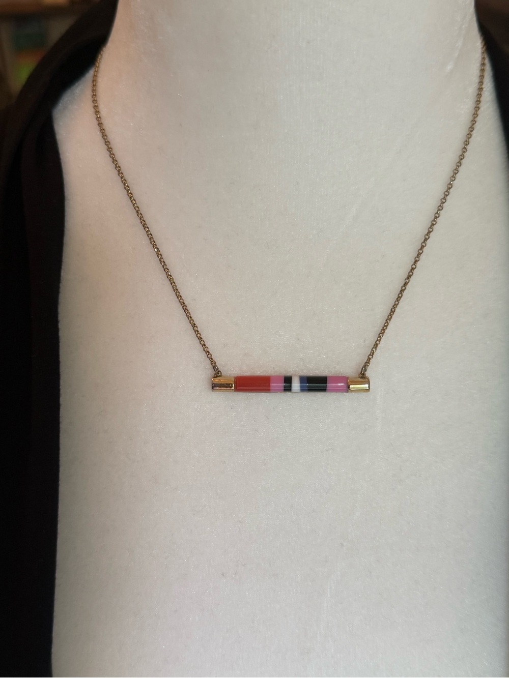 Kate Spade New York Colorblock Enamel Bar Necklace Adjustable.